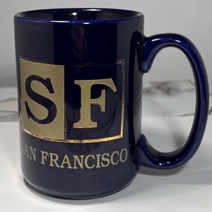 Vintage SNCO San Francisco Cobalt Blue Gold Gilding 4.5” Ceramic Coffee Mug GUC